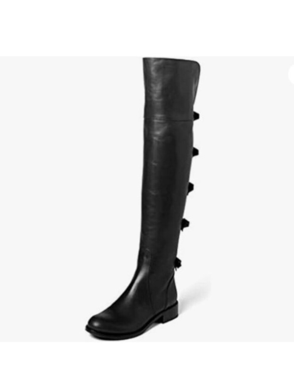 XYD Women Over The Knee Thigh High Leather Boots Chunky Heel Round Toe Bowknots